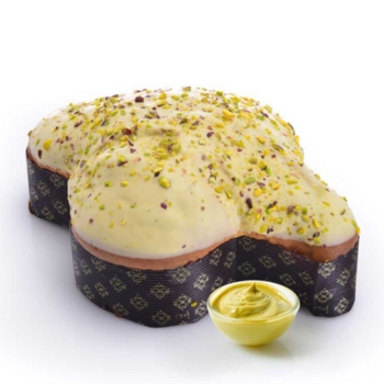 Pistāciju pildīta Lieldienu Colomba ar pistāciju glazūru un kraukšķīgām pistācijām BIO 650 g